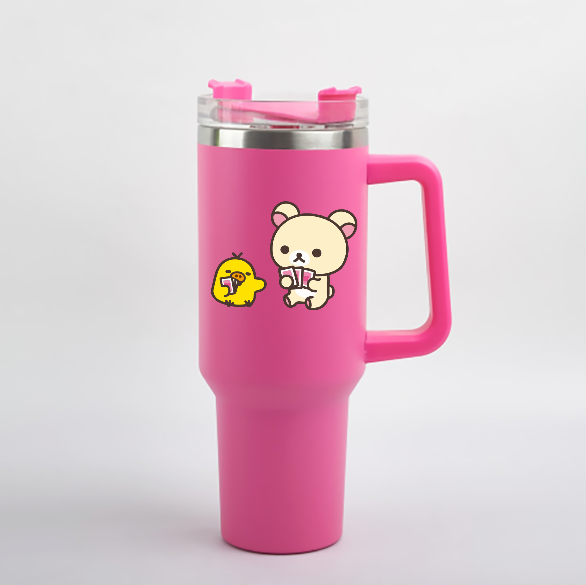 （画像用） リラックマ リラックマ キイロイトリ Rilakkuma Korilakkuma Kiiroitori 1200mL車用タンブラー - クリスタルステッカー（プラスチックストロー付き）